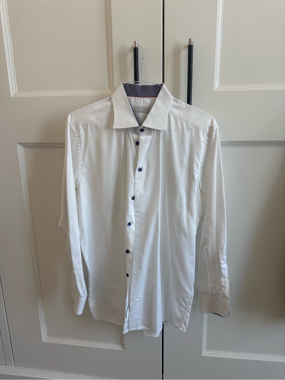 Eton White Dress Shirt with Navy Contrast Buttons